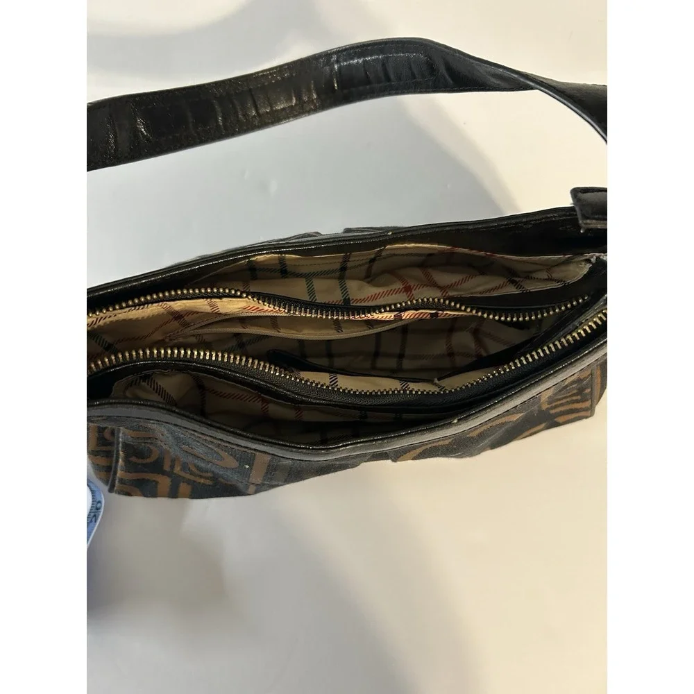Liz Claiborne Heritage Mosaic Shoulder Bag W‎ Black And Copper w/ Logo Print